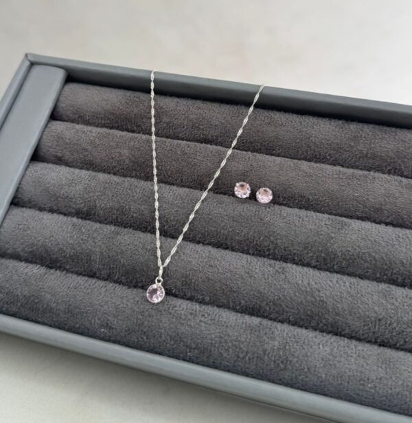 Conjunto pedra redonda rosa