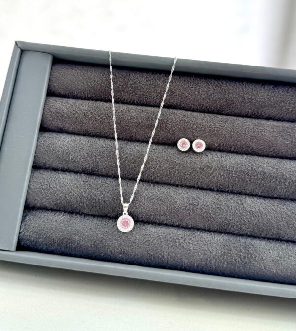 Conjunto cravejado redondo rosa